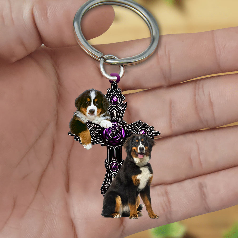 Bernese Mountain Pray For God Acrylic Keychain