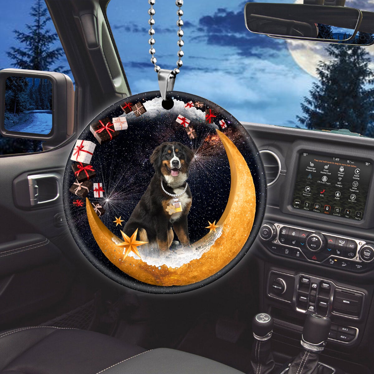 Bernese Mountain Fashion Moon Car Hanging Ceramic Ornament