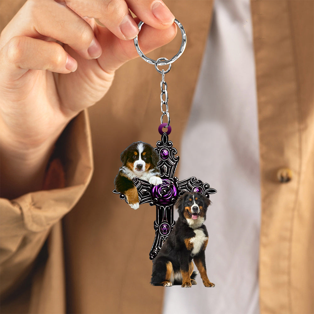 Bernese Mountain Pray For God Acrylic Keychain