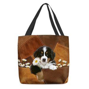 Bernese Mountain Holding Daisy All Over Printed Tote Bag