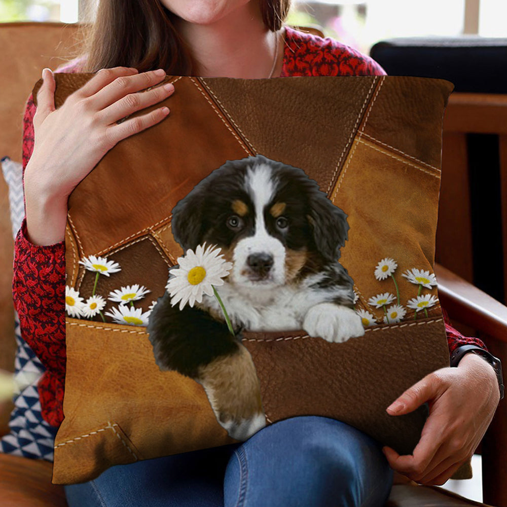 Bernese Mountain Holding Daisy Pillow Case
