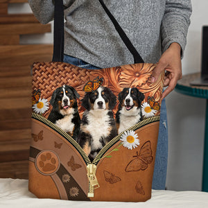 Bernese Mountain Daisy Flower And Butterfly Tote Bag