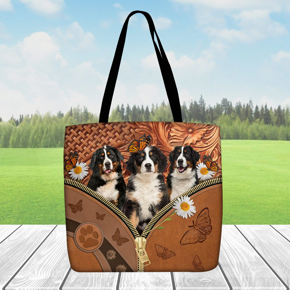 Bernese Mountain Daisy Flower And Butterfly Tote Bag