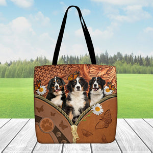 Bernese Mountain Daisy Flower And Butterfly Tote Bag