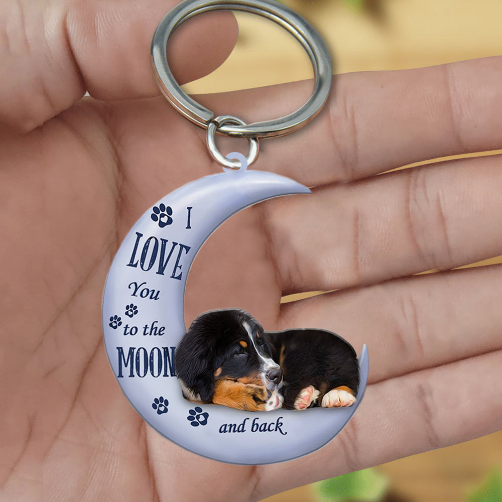 Bernese Mountain Dog I Love You To The Moon And Back Flat Acrylic Keychain