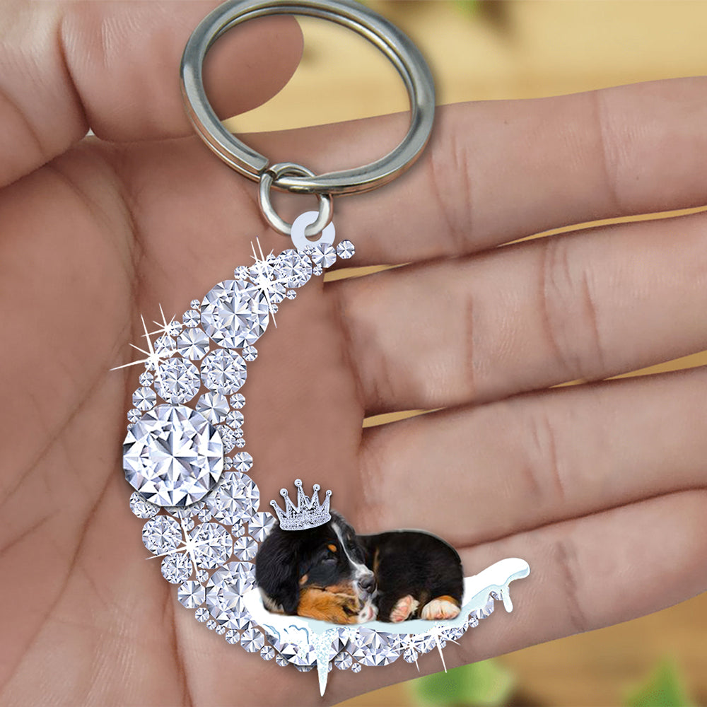 Bernese Mountain Dog Sleeping On A Diamond Moon Acrylic Keychain