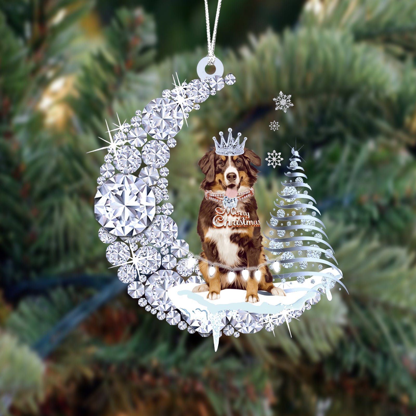 Bernese Mountain Dog (3)Diamond Moon Merry Christmas Ornament
