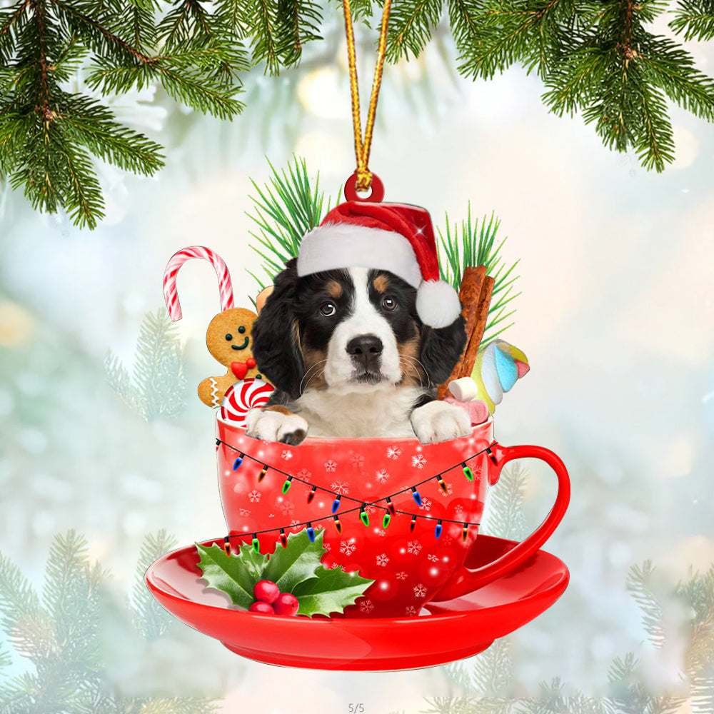 Bernese Mountain Dog In Cup Merry Christmas Ornament
