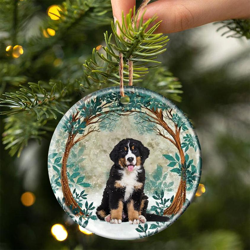 Bernese Mountain Among Forest Porcelain/Ceramic Ornament