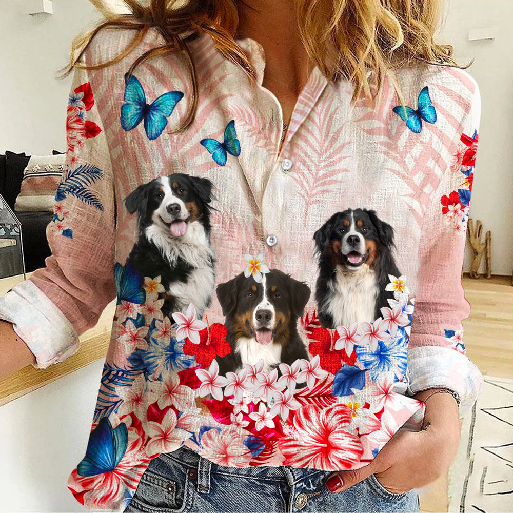 Bernese Mountain Tropical Floral Casual Shirt