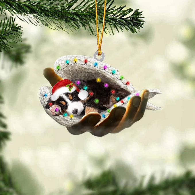 Bernese Mountain Sleeping Angel In God Hand Christmas Ornament