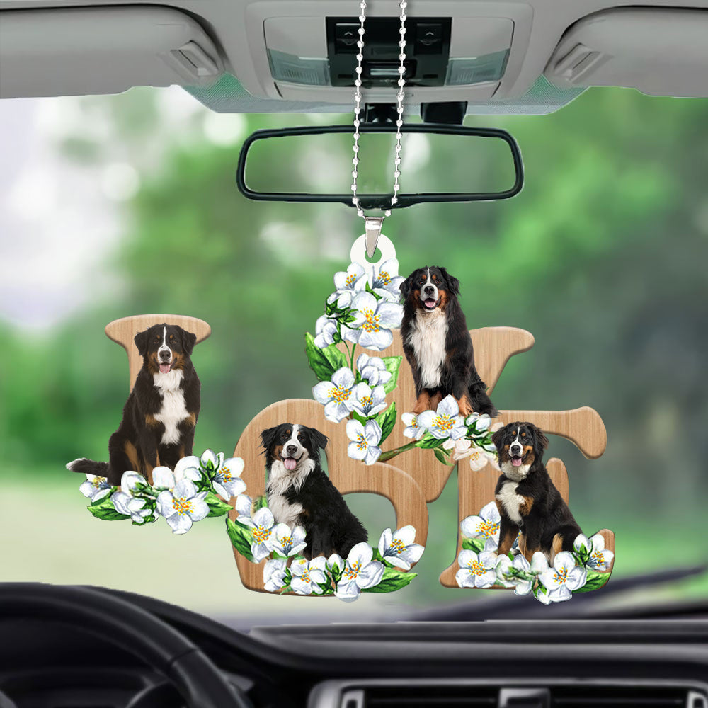Bernese Mountain Love Flowers Dog Lover Car Hanging Ornament