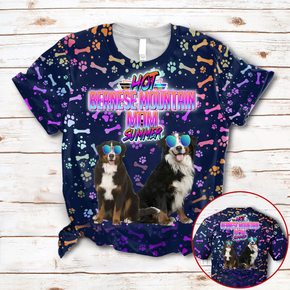 Hot Bernese Mountain Mom Summer Neon Tropical Desing 3D All Over Print T-Shirt
