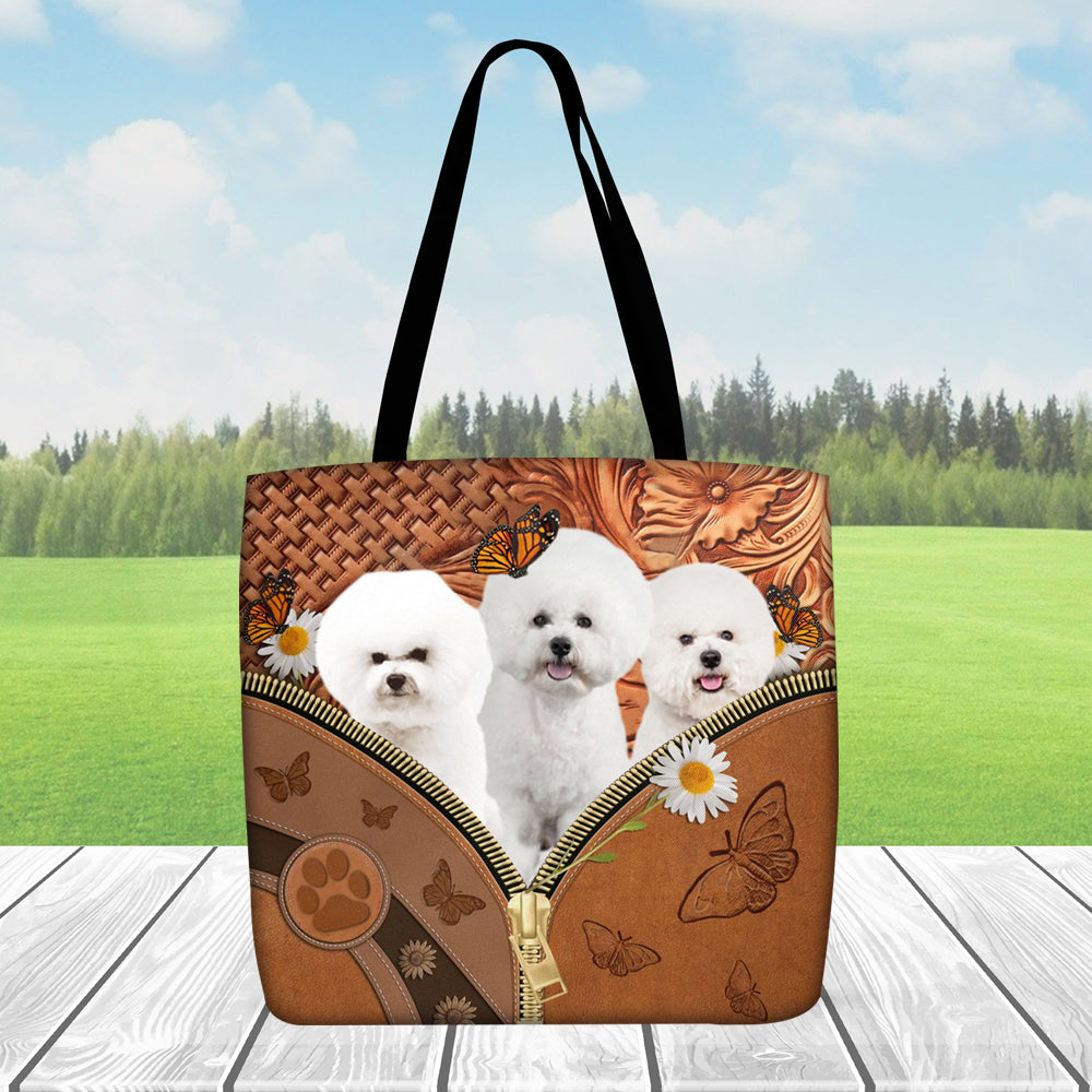 Bichon Frise Daisy Flower And Butterfly Tote Bag