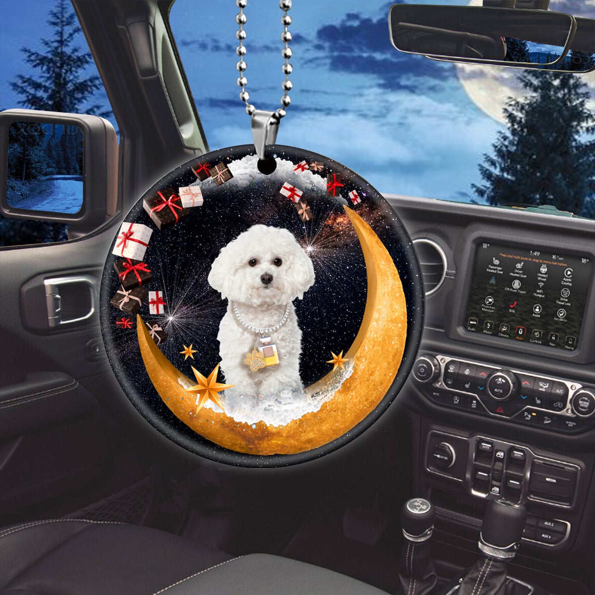 Bichon Frise Fashion Moon Car Hanging Ceramic Ornament