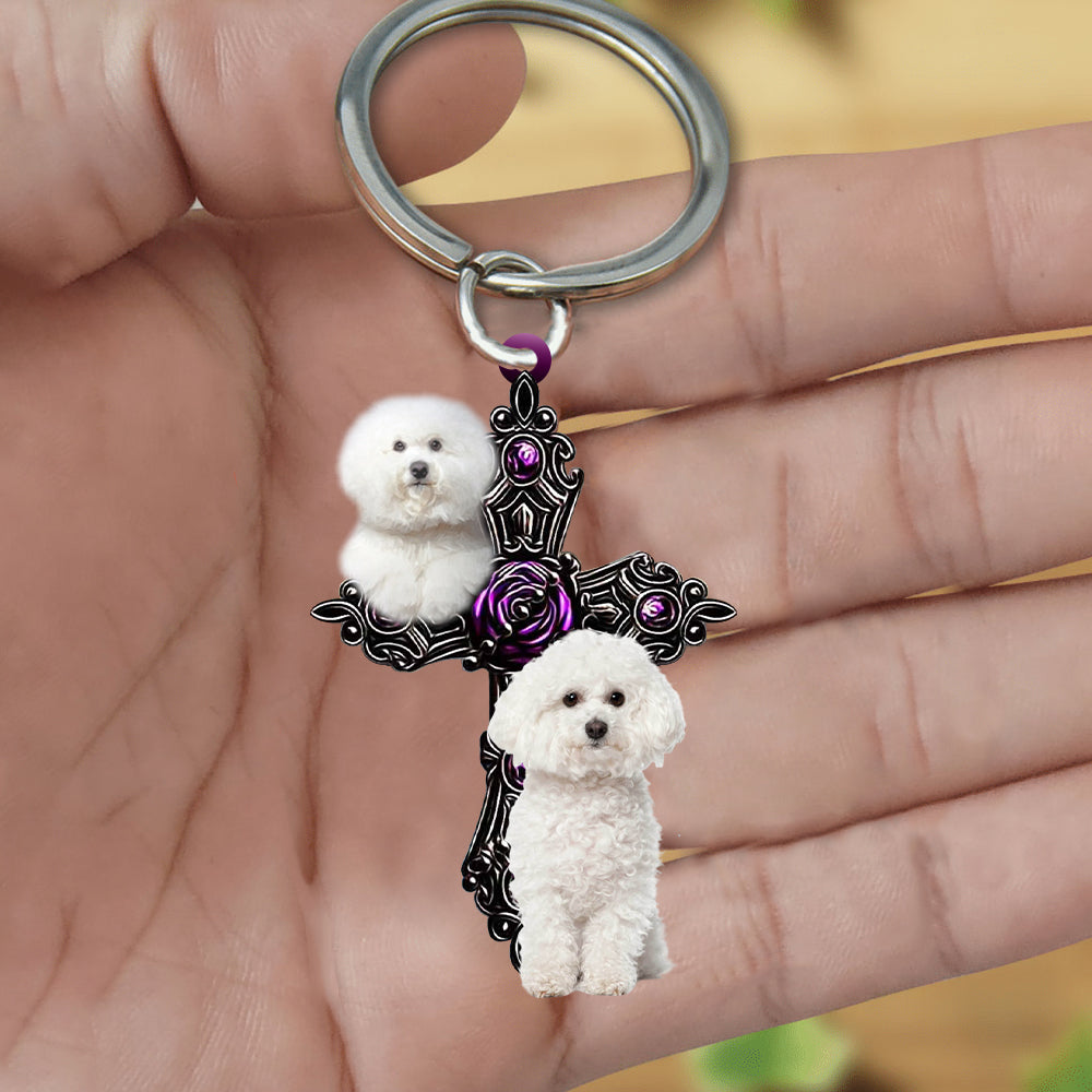 Bichon Frise Pray For God Acrylic Keychain