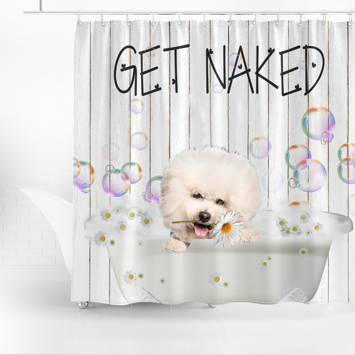 Bichon Frise Get Naked Daisy Shower Curtain