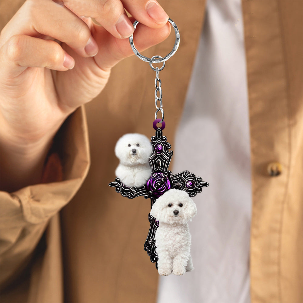 Bichon Frise Pray For God Acrylic Keychain