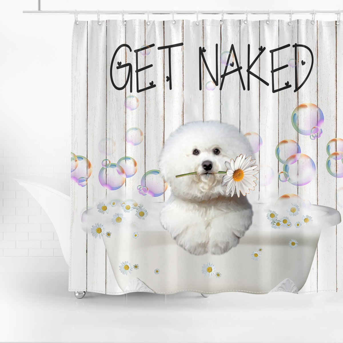 Bichon Frise03 Get Naked Daisy Shower Curtain