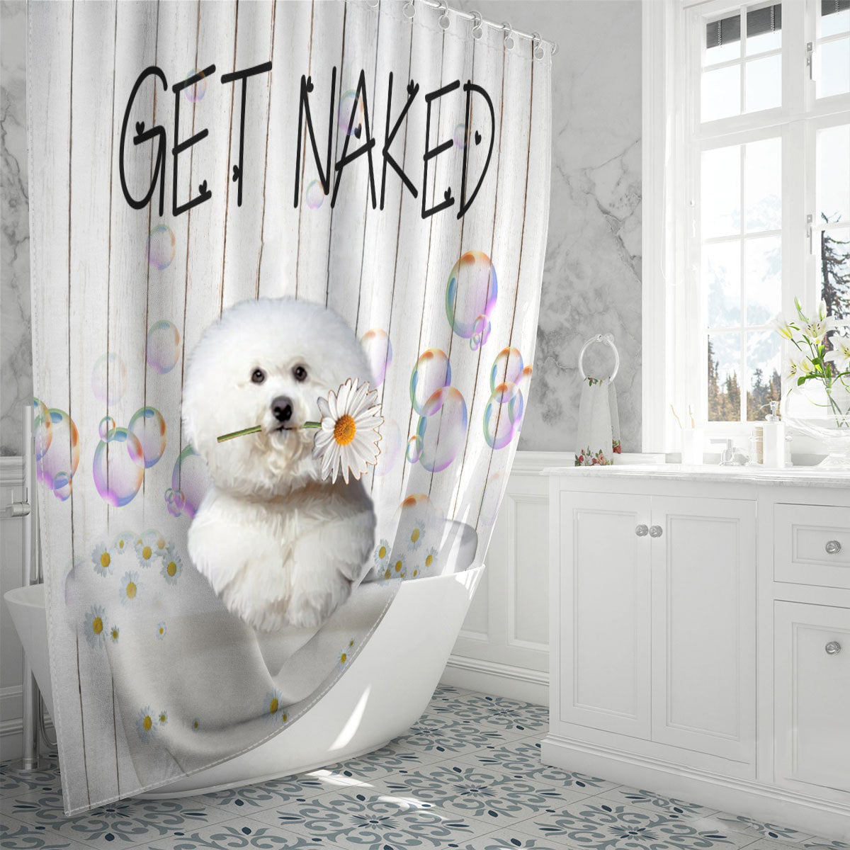 Bichon Frise03 Get Naked Daisy Shower Curtain