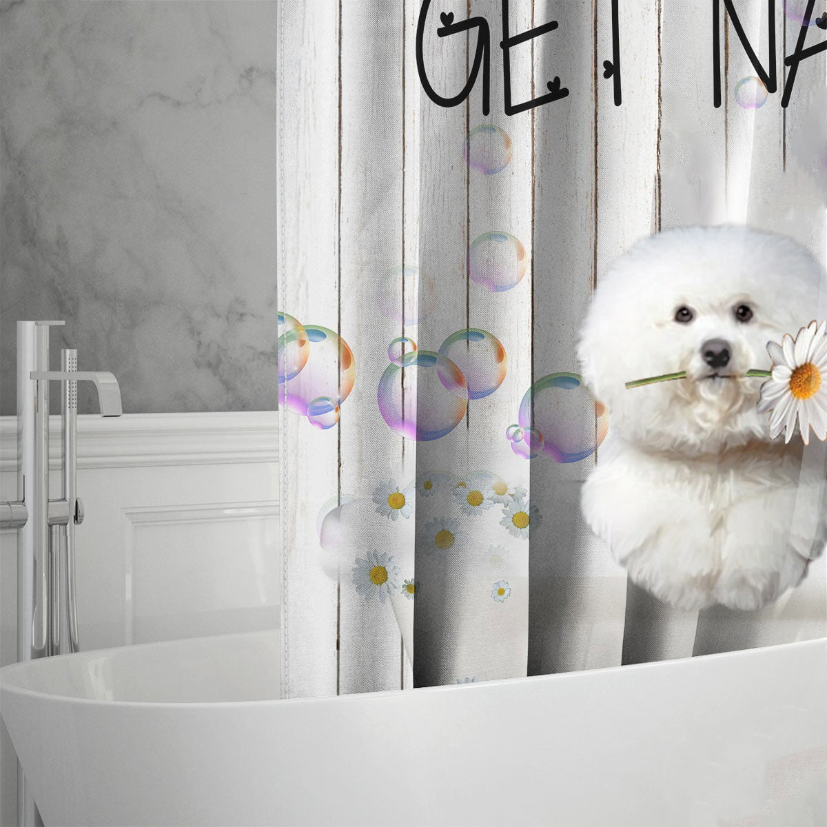 Bichon Frise03 Get Naked Daisy Shower Curtain