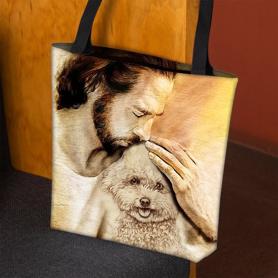 Jesus Surrounded By Bichon Frises Tote Bag
