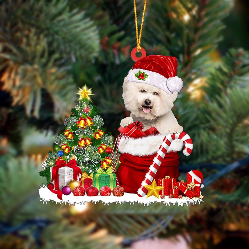 Bichon Frise Gift Bag Merry Christmas Ornament