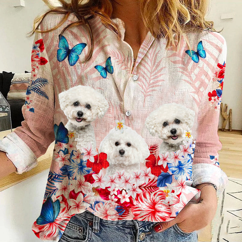 Bichon Frise Tropical Floral Casual Shirt