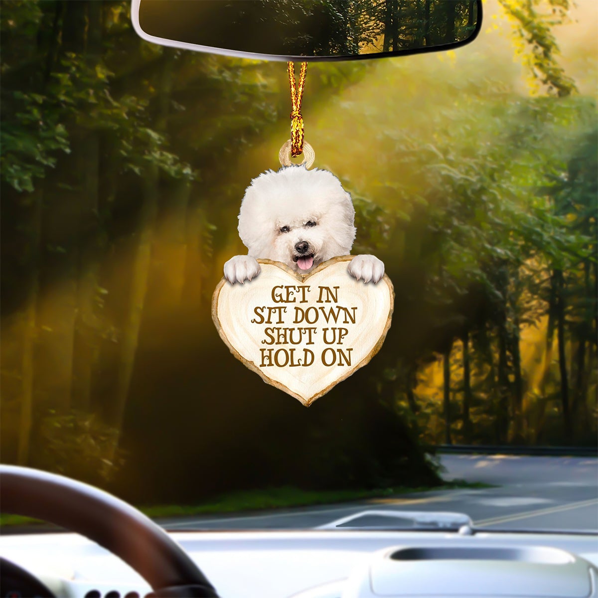 Bichon Frise Heart Shape Get In Car Hanging Ornament