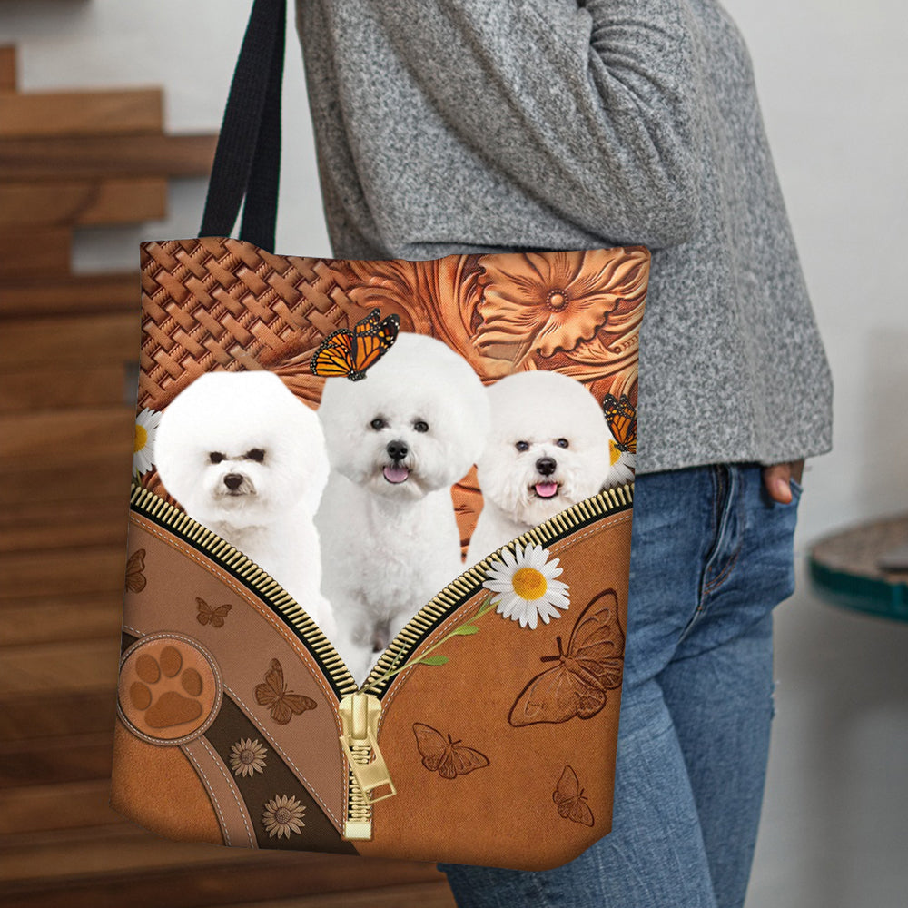 Bichon Frise Daisy Flower And Butterfly Tote Bag