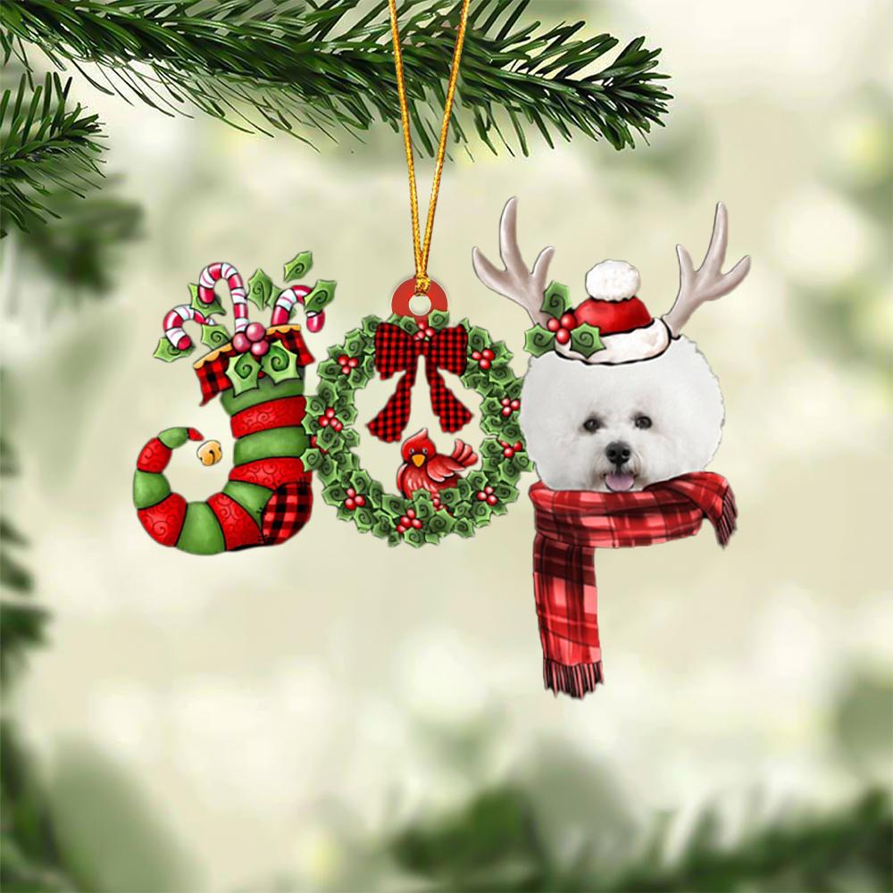 Bichon Frise JOY Reindeer Hanging Ornament