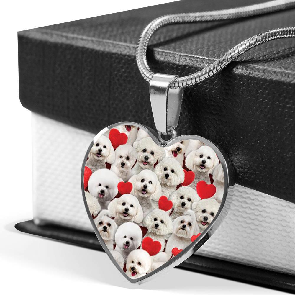 A Bunch Of Bichon Frises Heart Necklace