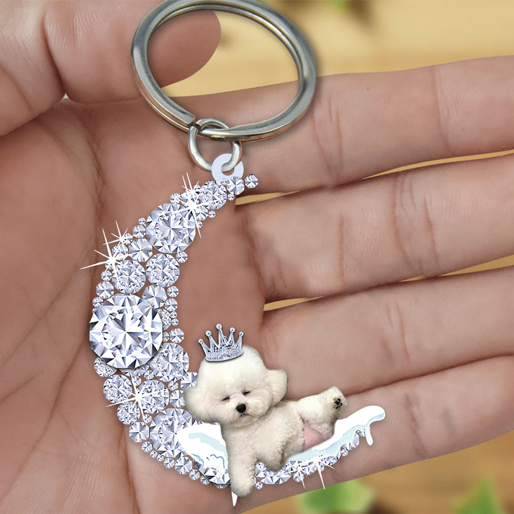 Bichon frise Sleeping On A Diamond Moon Acrylic Keychain