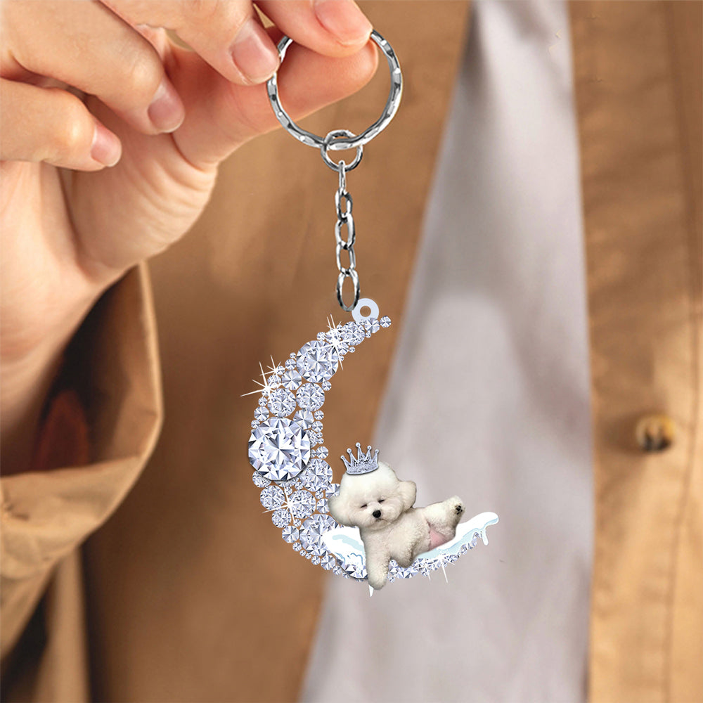 Bichon frise Sleeping On A Diamond Moon Acrylic Keychain