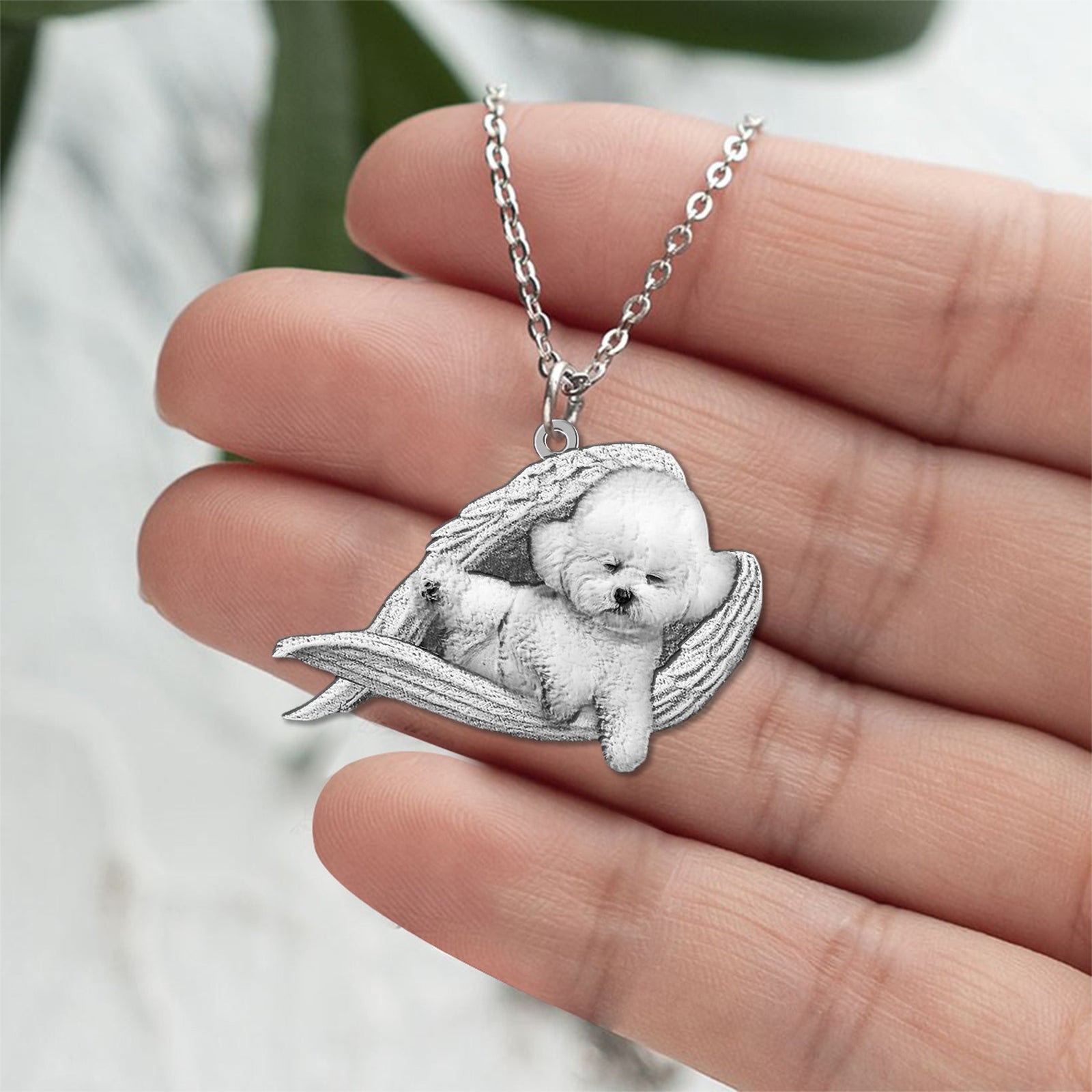 Bichon frise Sleeping Angel Necklace