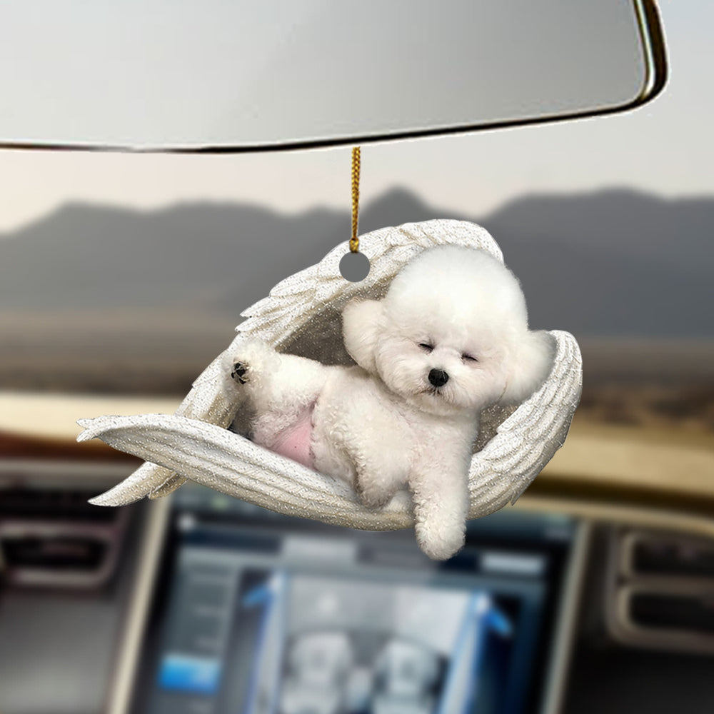 Bichon frise Sleeping Angel Car Hanging Ornament