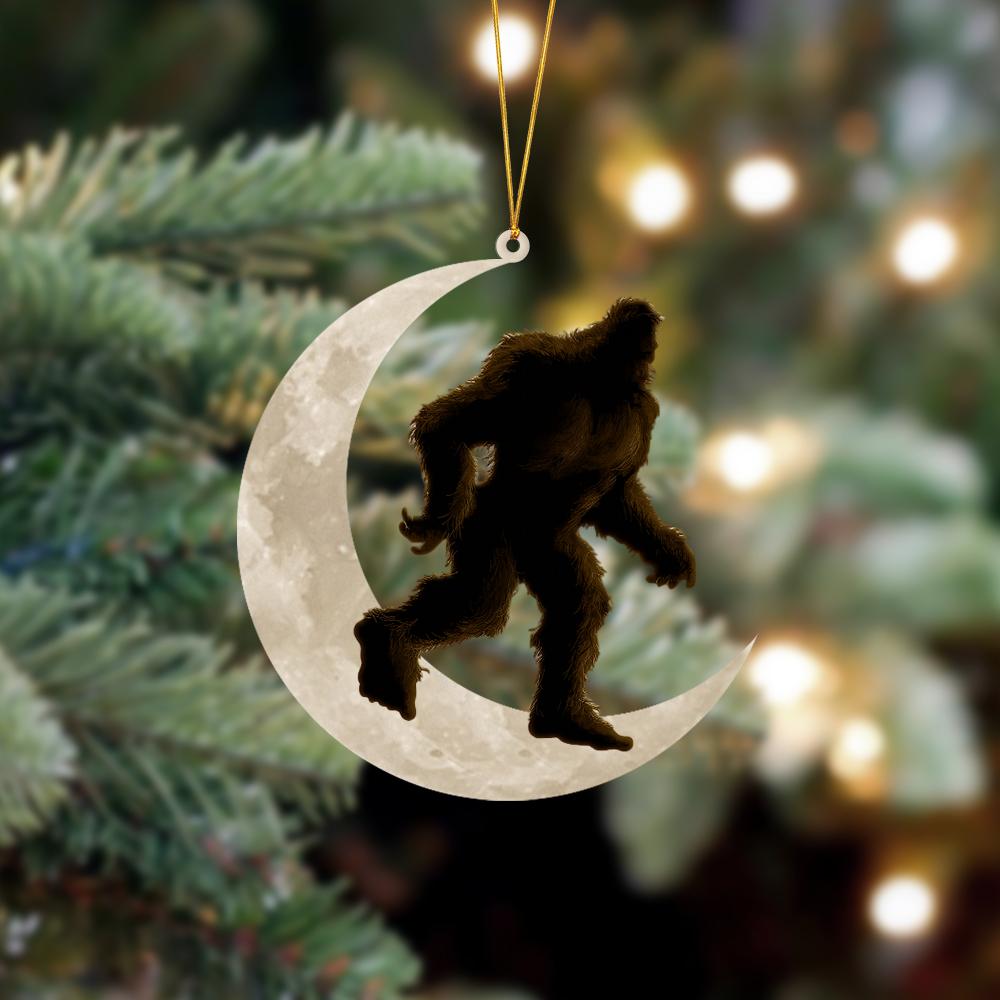 Bigfoot Sasquatch Sits On The Moon Hanging Ornament