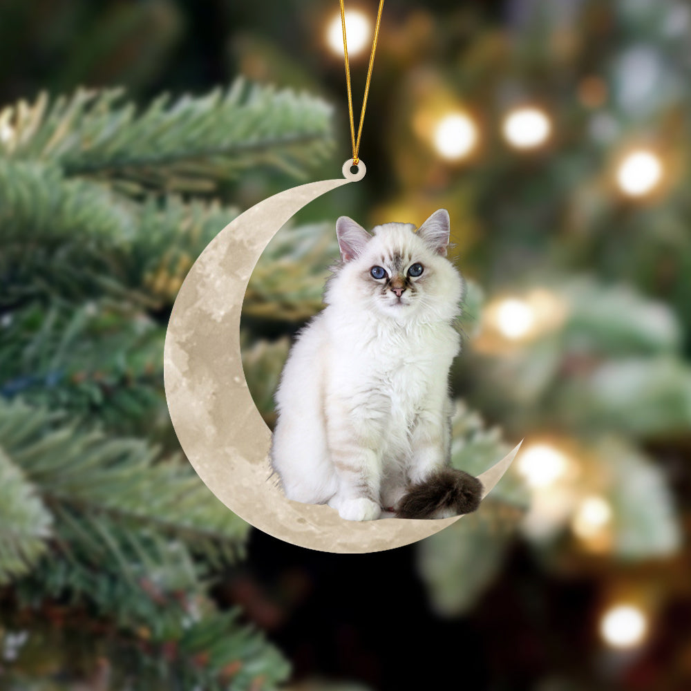 Birman Cat Sits On The Moon Hanging Ornament