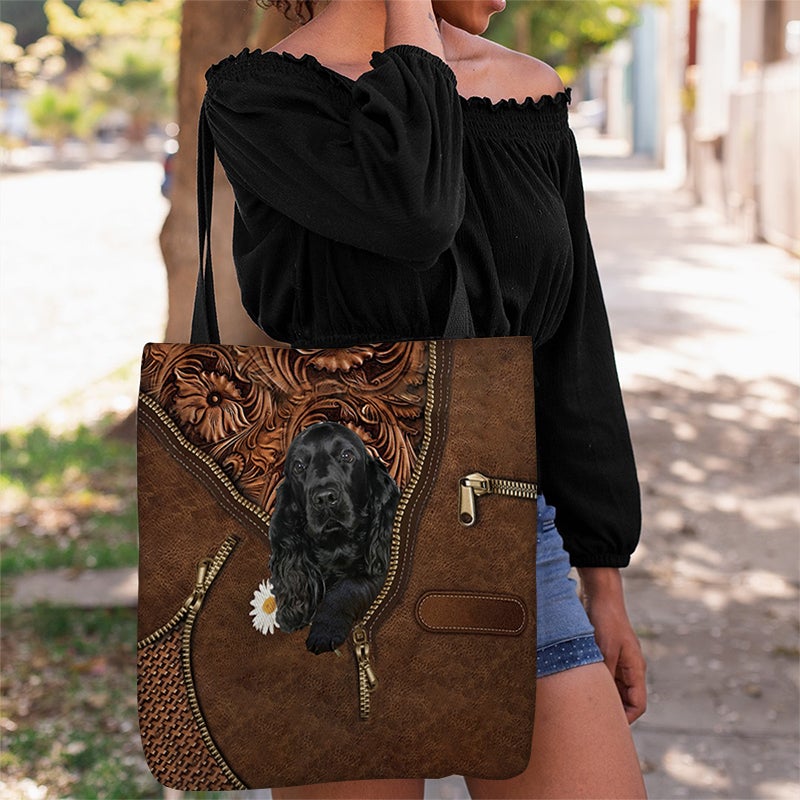 Black Cocker Spaniel Holding Daisy Tote Bag