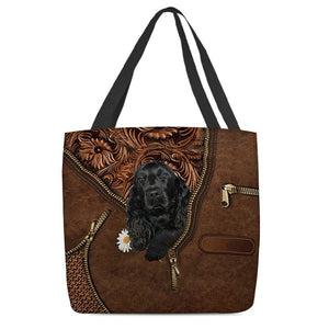 Black Cocker Spaniel Holding Daisy Tote Bag