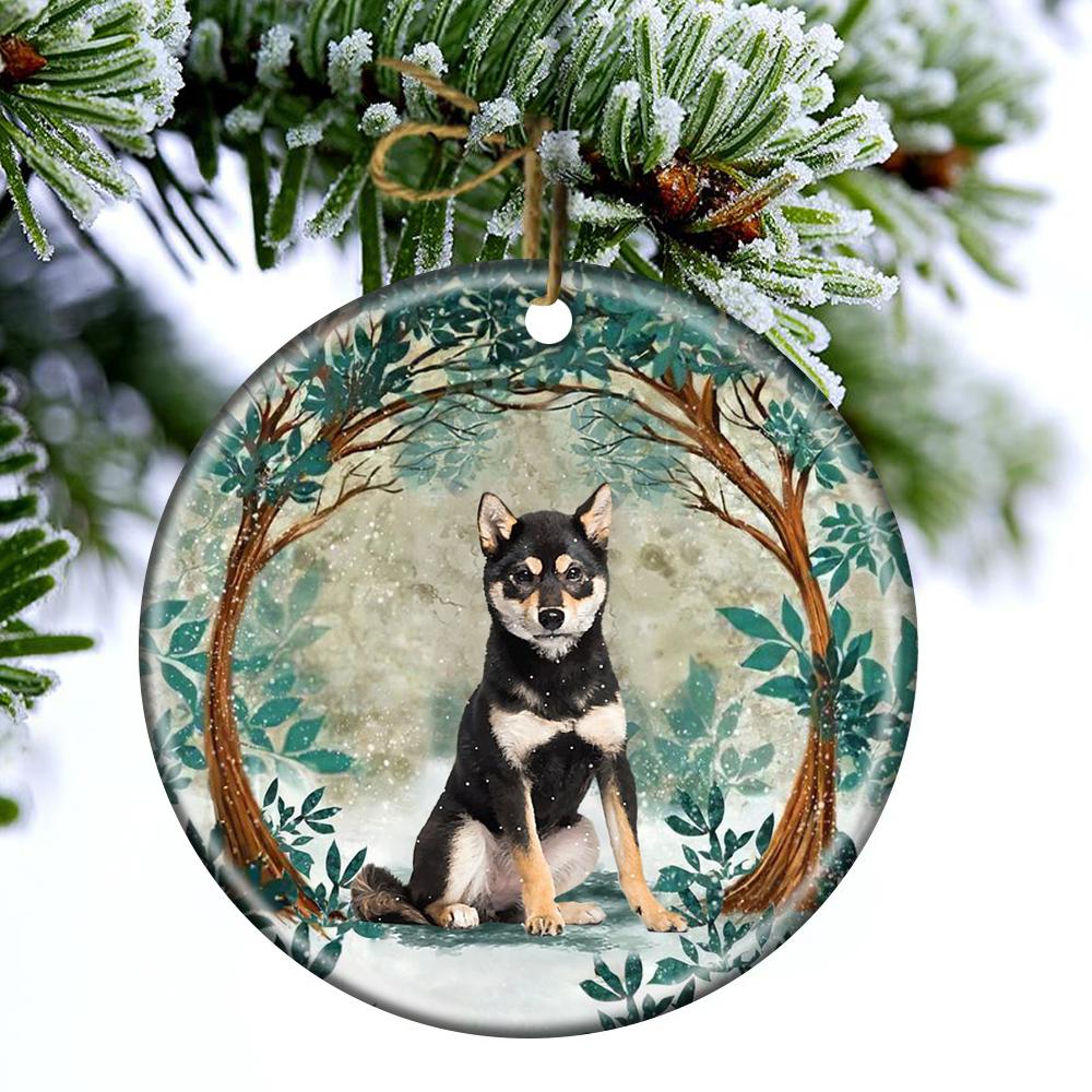 Black And Tan Shiba Inu Among Forest Porcelain/Ceramic Ornament