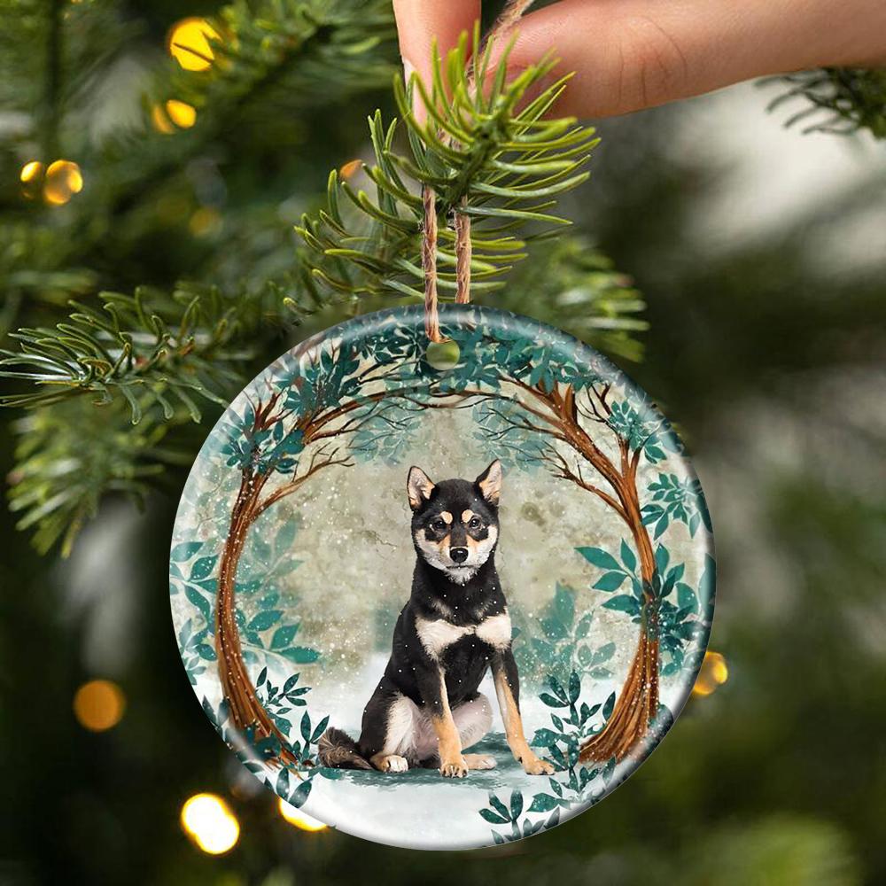 Black And Tan Shiba Inu Among Forest Porcelain/Ceramic Ornament