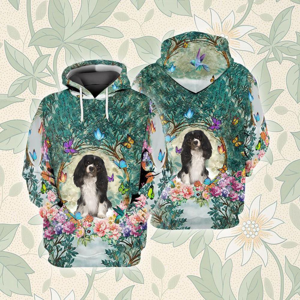 Black And White Cavalier King Charles Among Forest Unisex Hoodie