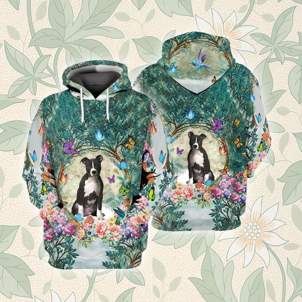 Black And White Pittie Among Forest Unisex Hoodie