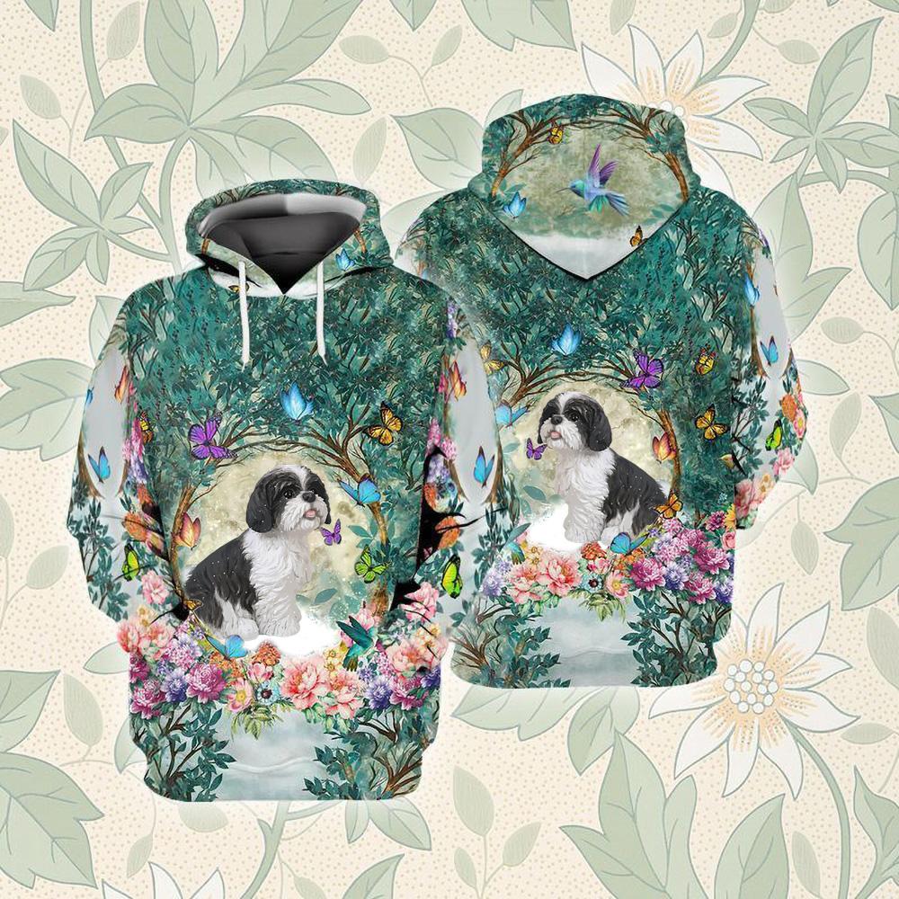 Black And White Shih Tzu Among Forest Unisex Hoodie