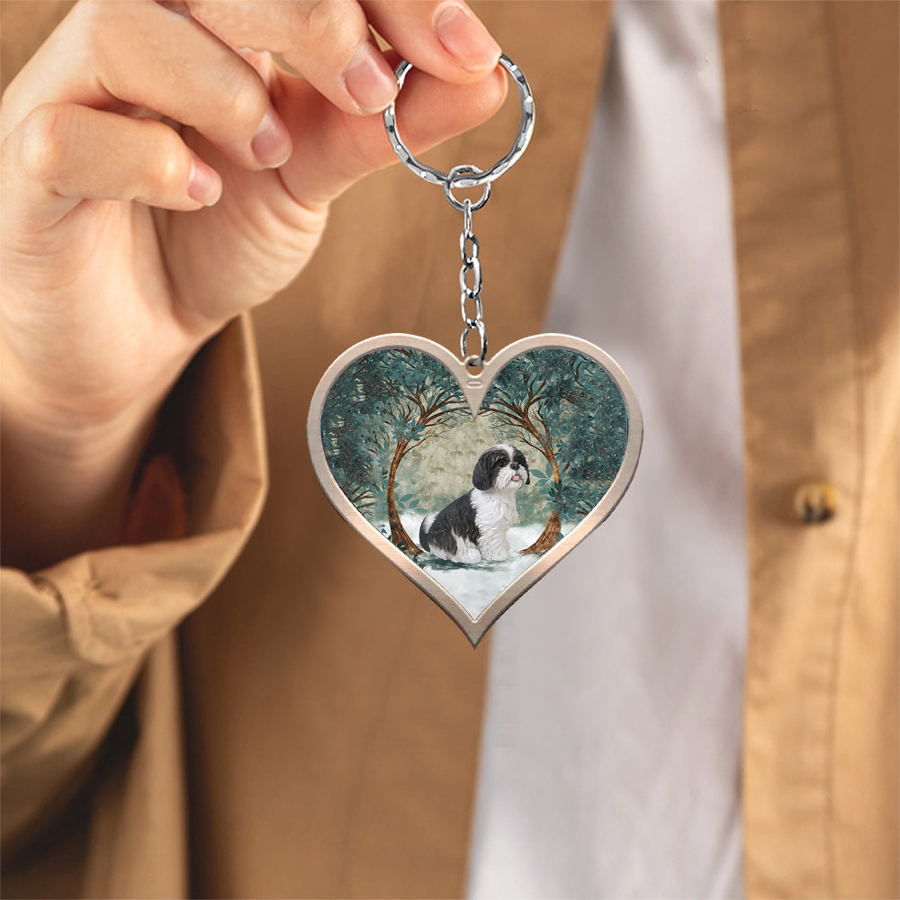 Shih Tzu Heart Shape Stainless Steel Keychain