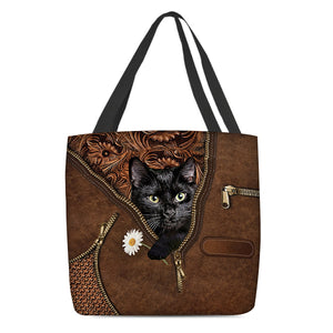 Black Cat Holding Daisy Tote Bag