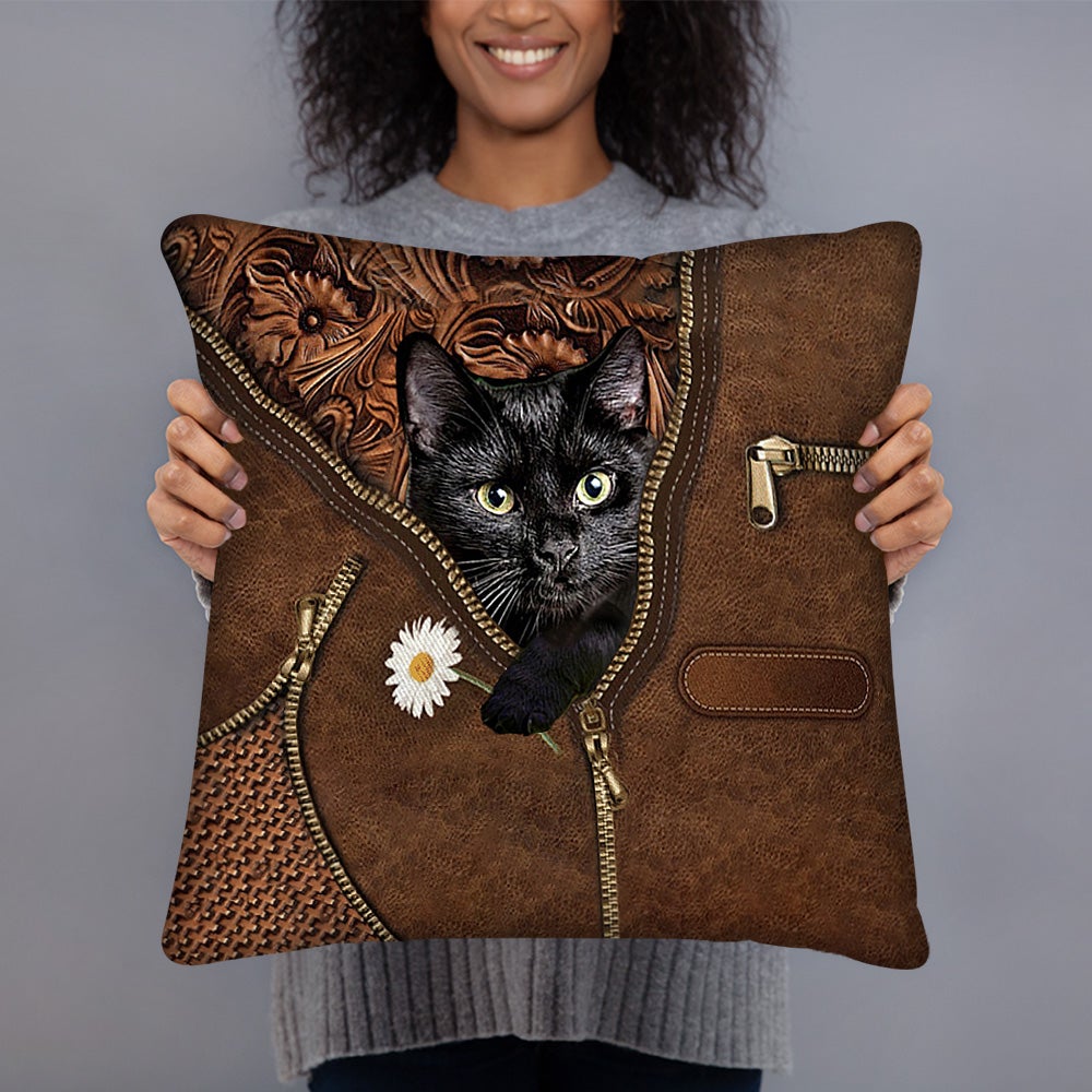 Black Cat Holding Daisy Pillow Case