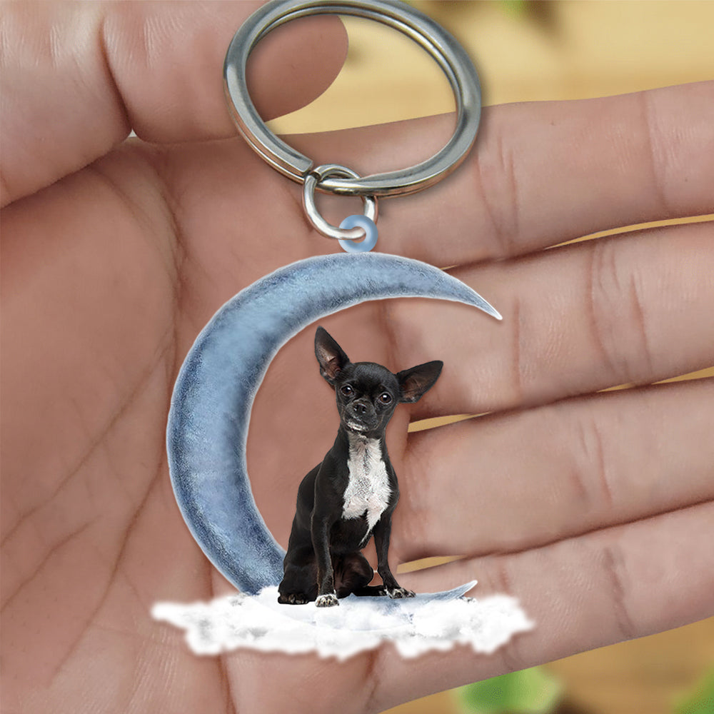 Black Chihuahua Sitting On The Moon Flat Acrylic Keychain