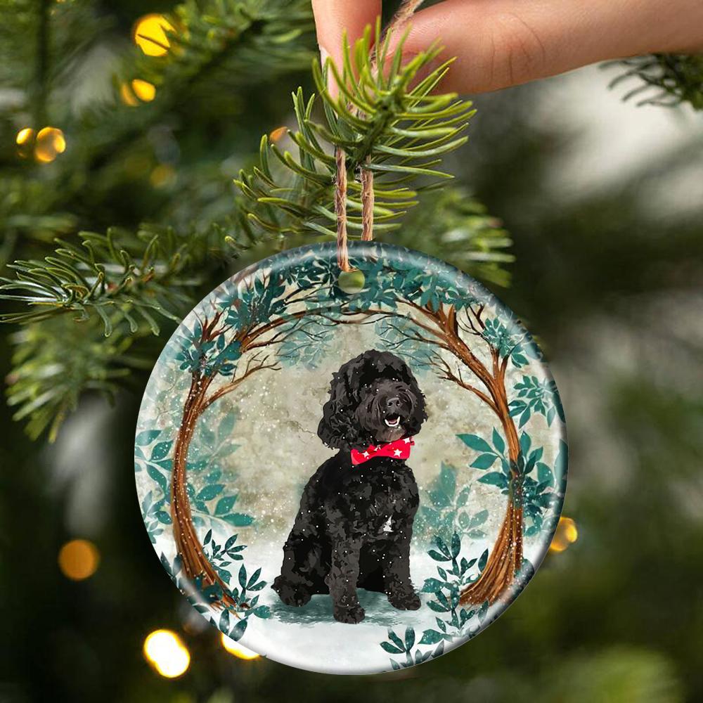 Black Cockapoo Among Forest Porcelain/Ceramic Ornament